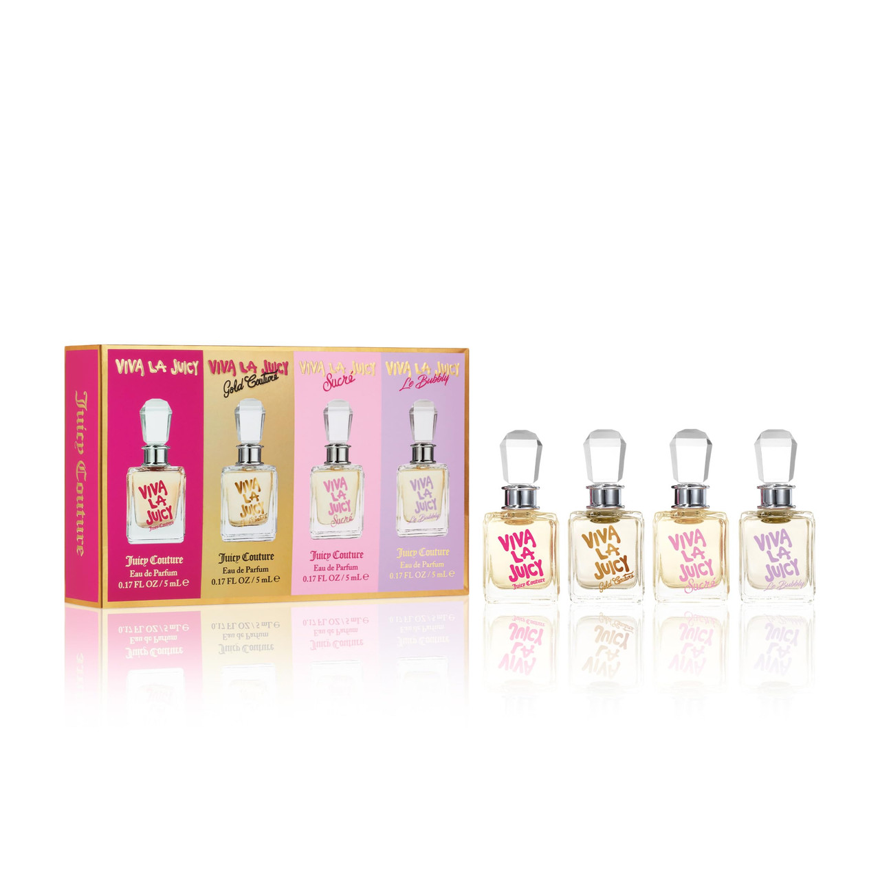 JUICY COUTURE 4 * 5 ML EAU DE PARFUM MINI SET FOR WOMEN: VIVA LA JUICY + VIVA LA JUICY GOLD COUTURE + VIVA LA JUICY SUCRE + VIVA LA JUICY LE BUBBLY
