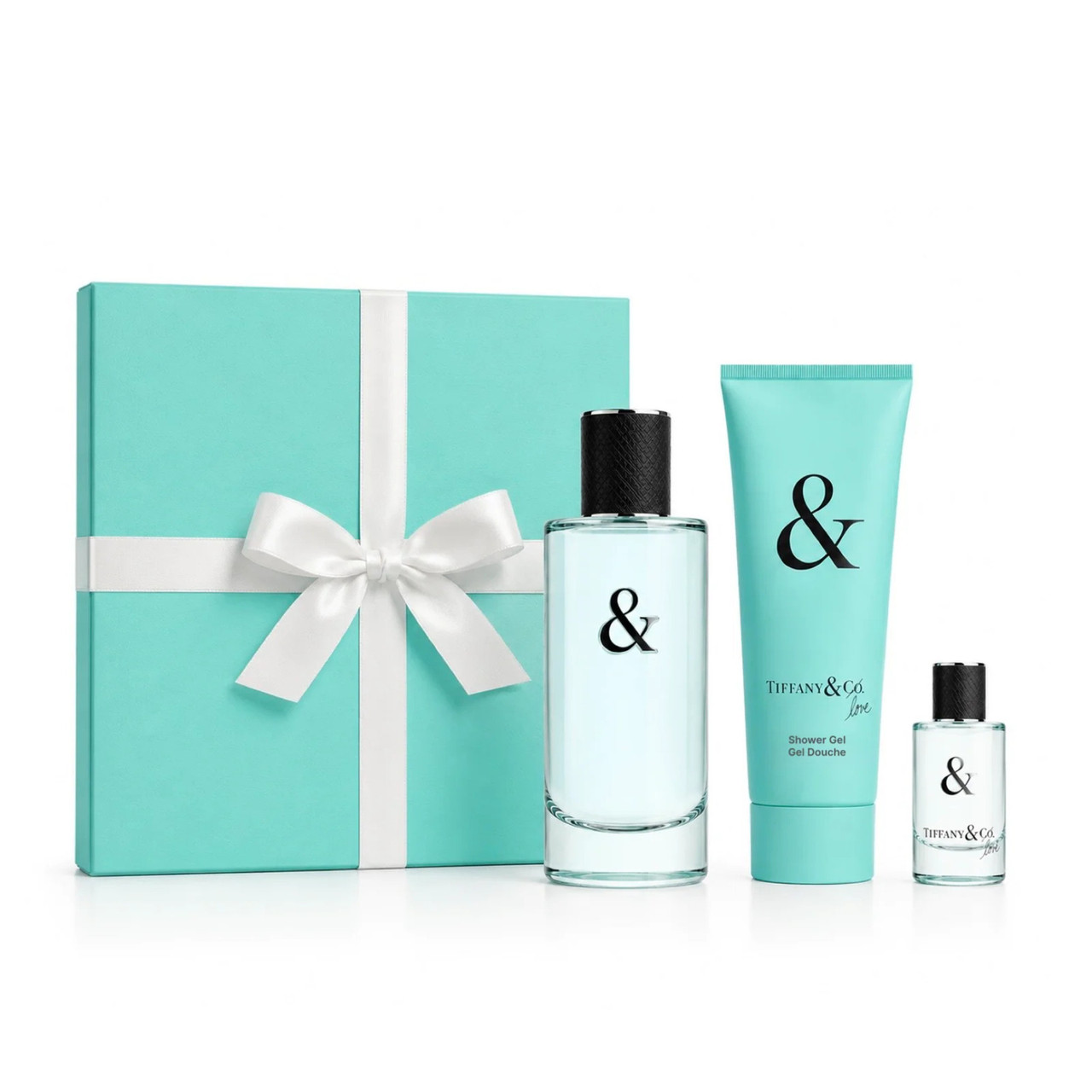 TIFFANY & CO. LOVE 3 PCS SET FOR MEN: 3 OZ EAU DE TOILETTE SPRAY + 3.3 SHOWER GEL + 5 ML EAU DE TOILETTE MINI