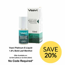 VSAVI Platinum 10ml Bold Leaf Menthol Vape Juice With Packaging on White Background and 20% Off Roundel