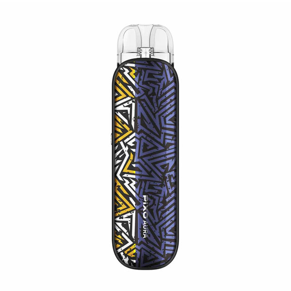 Aspire Pixo Aura graffiti grey pod vape kit with a white background.