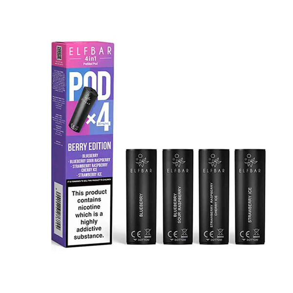 Elf Bar 4 in 1 Replacement Pods Berry Edition on a white background