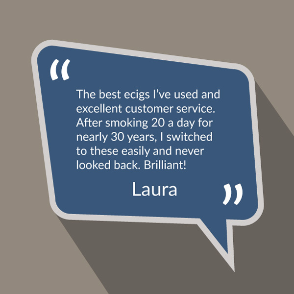 Speech bubble of quote from customer Laura