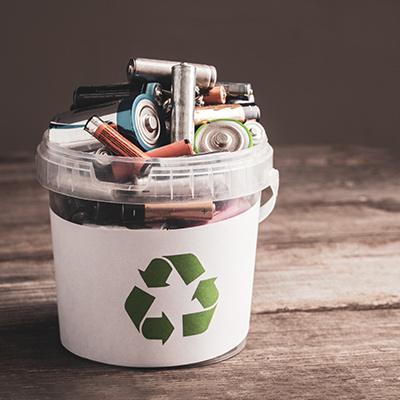 Recycling Container With Multiple Batteries Inside Recycling Container With Multiple Batteries Inside