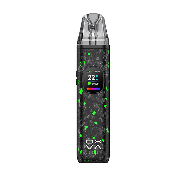 Oxva Xlim Pro 2 DNA luminous forged carbon fiber pod vape kit with a white background.