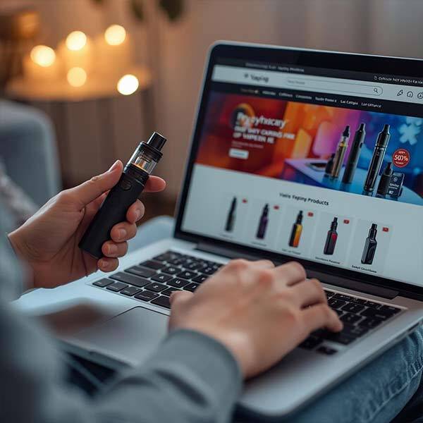 Male vaping and shopping online.