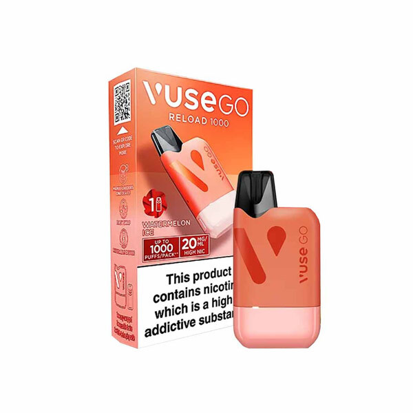 Vuse Go Reload 1000 colour pod vape kit with a white background.