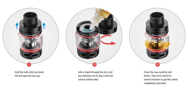 Refilling Smok TFV9 sub-ohm tank Refilling Smok TFV9 sub-ohm tank