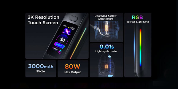 Banner highlighting the key features of the Digi Max including the touch display screen, battery capacity and wattage output.