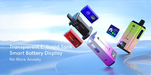 Hayati Pro Ultra Plus device and pod separated to show the different parts on a blue background.
