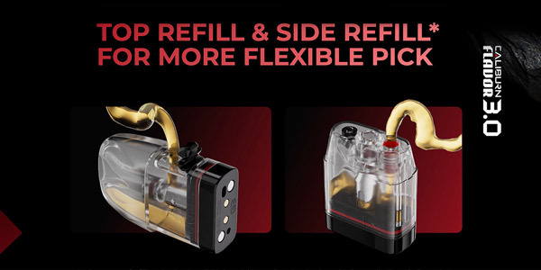 Two Uwell Caliburn G3 Pods Highlighting Dual Fill Ports