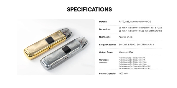 Uwell Caliburn G4 Two Kits Side by Side and Key Specifications List