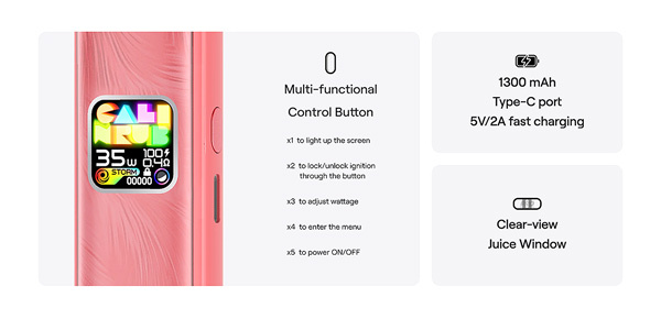 Uwell Caliburn G4 Kit and Key Features Highlighted Including Multi-Functional Control Button