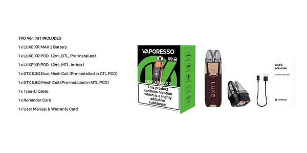 Vaporesso Luxe XR Max 2 Kit Contents