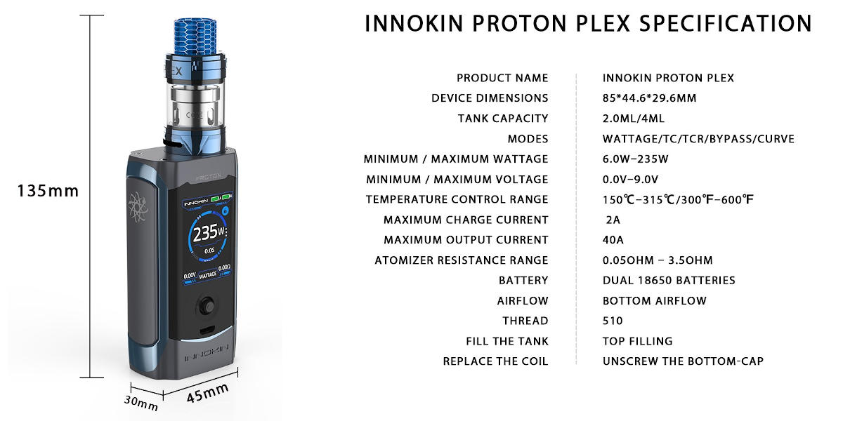 Innokin Proton Plex Specifications