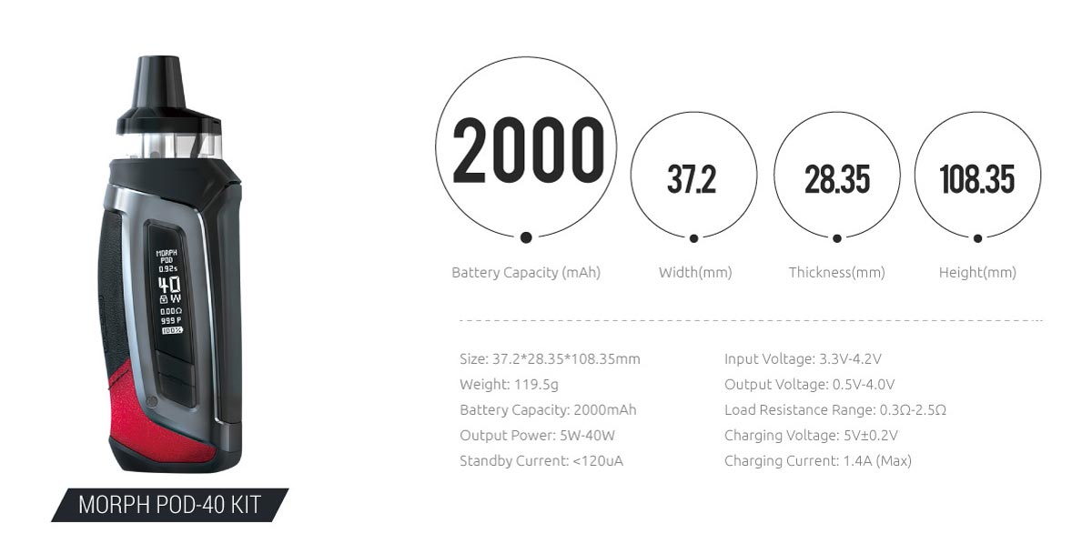 smok morph pod-40 kit specifications smok morph pod-40 kit specifications