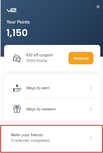 V2 UK Rewards refer a friend