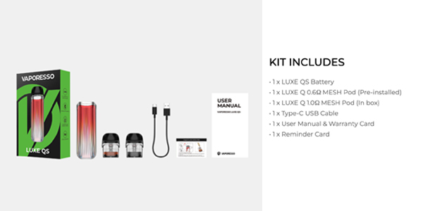 vaporesso luxe qs pod kit contents