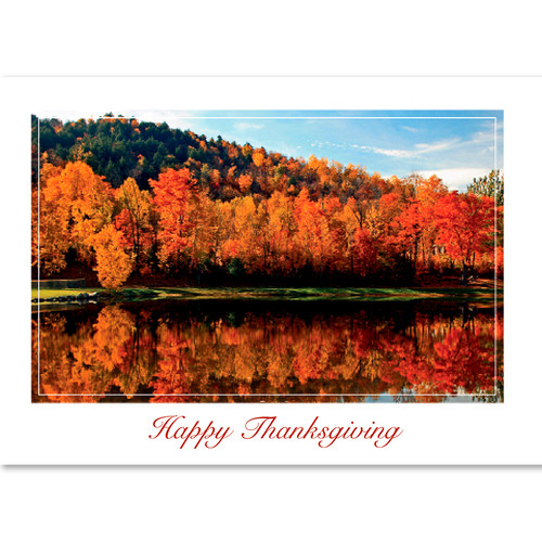 Vibrant Autumn Lake - Transport corporate clients and colleagues to a breathtaking scene with this thoughtful Thanksgiving greeting card