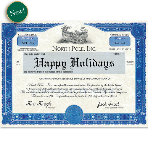 Holiday Stock Certificate | Wall Street Greetings