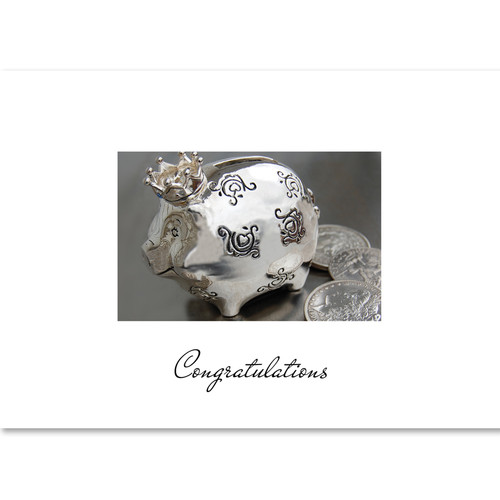 Wall Street Greetings congratulations card featuring a new baby silver pig design.