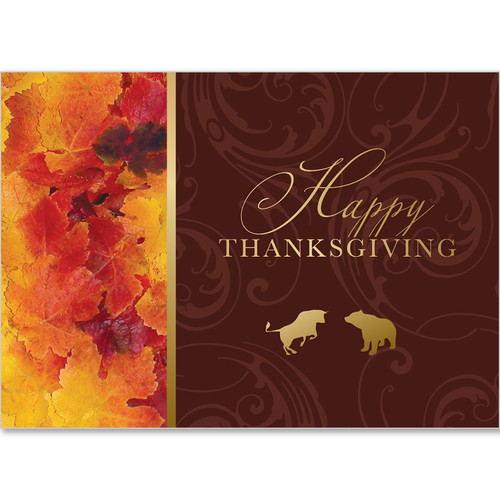 Wall Street Greetings Bull & Bear Thanksgiving Leaves