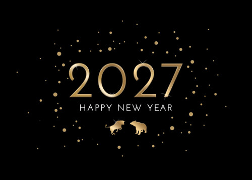 Wall Street Greetings New Year Gold Bull and Bear