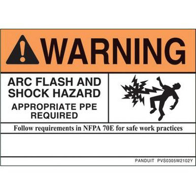 Panduit PVS0305W2102Y Rectangular Arc Flash Hazard Sign 5-Inch Width x 3.5-Inch Height Vinyl Adhesive Orange/White