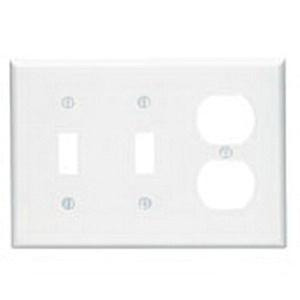 49 PJ21-W Thermoplastic Nylon Device Mount Midway Size 3-Gang Combination Wallplate 1-Duplex Receptacle + 2-Toggle Switch White