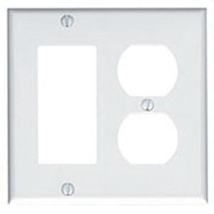 47 90672 Thermoplastic Standard Size GFI Surge Unbreakable 2-Gang Combination Wallplate (1) Duplex Receptacle (1) Block Duplex Receptacle White Endura