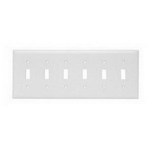 Pass & Seymour TP6-W Plastic Standard Size 6-Gang Toggle Switch Wallplate 6-Toggle Switch White TradeMaster&reg;