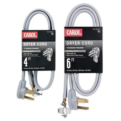 55 05656.63.10 Stranded Bare Copper SRDT Dryer Cord 10/3 6-ft Gray
