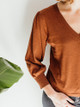 Lilla P Cropped Puff Sleeve V Neck Sweater