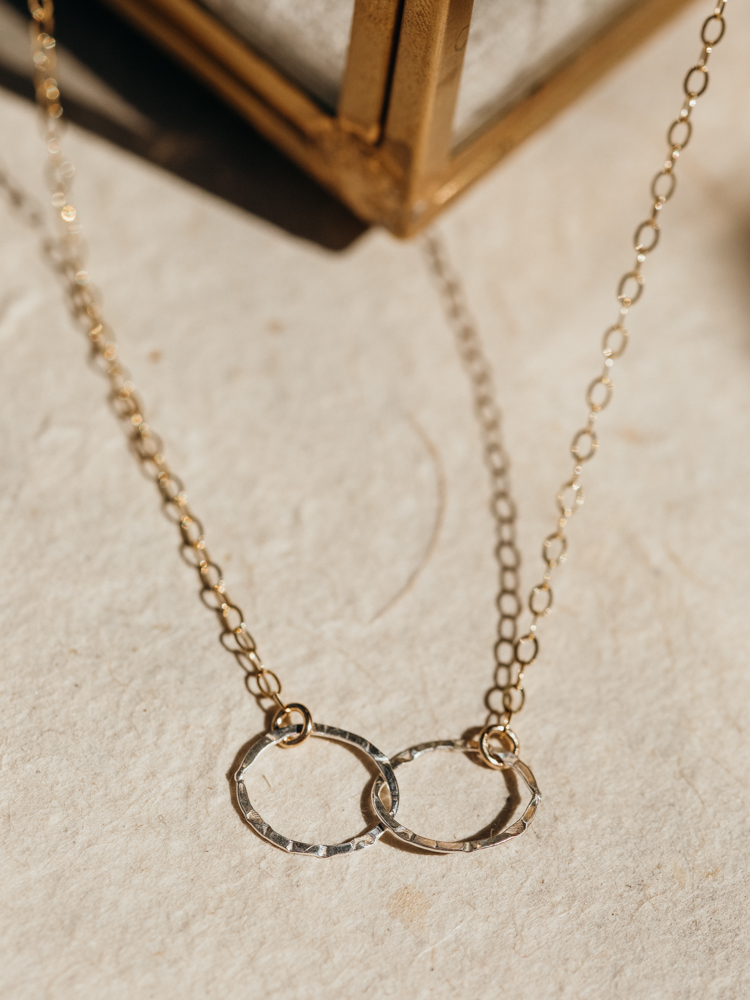 ネックレス・ペンダント LAZY DAWN double rings necklace Minimalist Double Ring Circle Chain Necklace for Women - 925