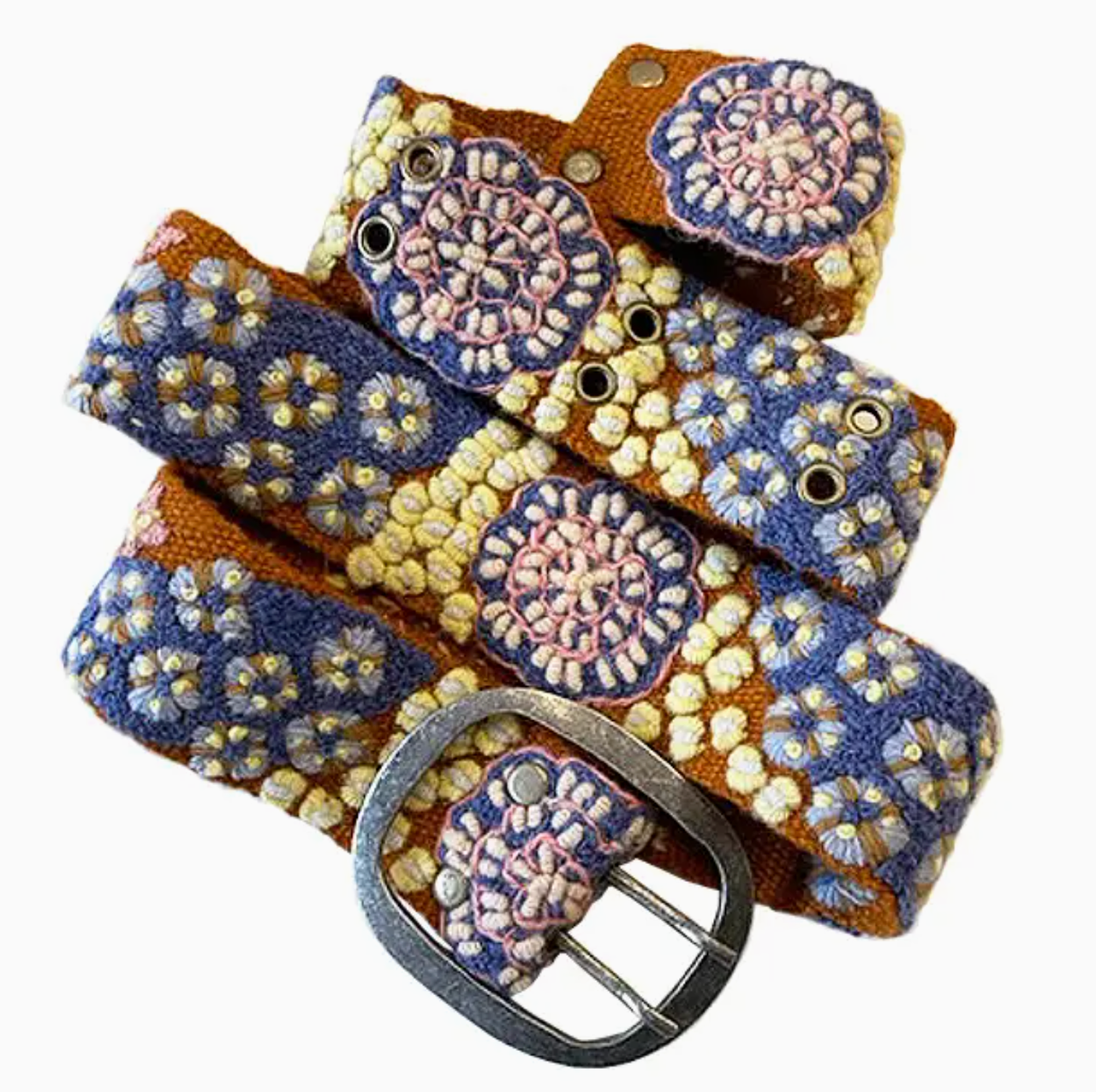 POL BELT181 Embroidered Floral Belt - Blue and Yellow 47” long display picture 1