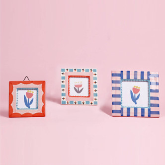 Hand-painted Ceramic Photo Frame, Blue Stripe