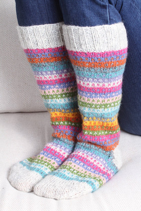 Villarica Colourful Dotty Stripe Long Socks Cosy Knit Wool
