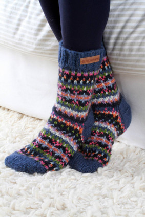 Iona Knitted Wool Fair Isle Lounge Sofa Socks Denim Blue