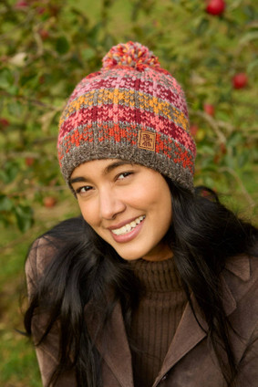 Tintagel Earth Fair Isle Pattern Bobble Hat Fine Knit Wool