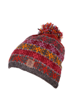 Tintagel Earth Fair Isle Pattern Bobble Hat Fine Knit Wool