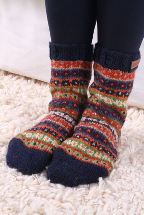 Colorado - Women's Dark Blue Fair Isle Knitted Sofa Socks