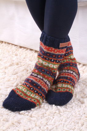 Colorado - Women's Dark Blue Fair Isle Knitted Sofa Socks