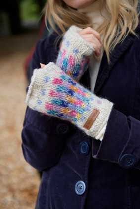 Arundel - Mohair Wool Knit Fingerless Gloves Oatmeal  Pastel