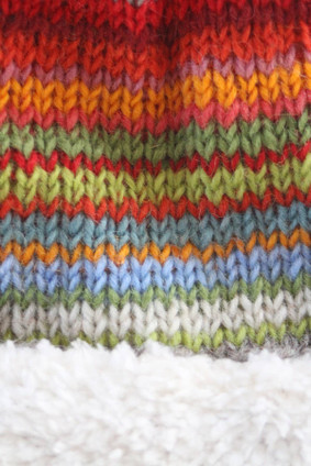 Seville Knit Fingerless Gloves Sunset Striped Sherpa Fleece