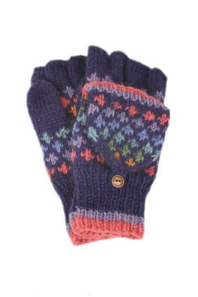 Grenada - Women's Knitted Wool Colourful Navy Glove Mitts