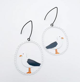 Seagull Earrings in White, Grey and Orange
