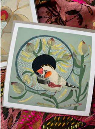 Dana Kinter Mini Print - Zebra Finch and Leucadendron