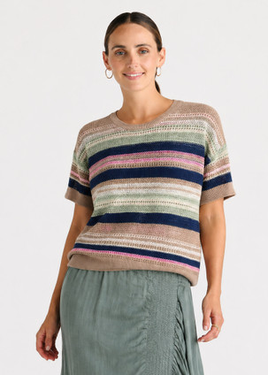 Stripe Lace Top - Natural LC8872