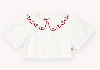 Scallop Collar Strawberry Cropped Blouse