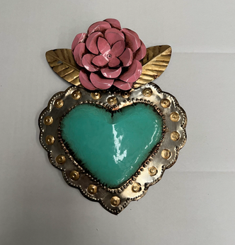 Tin Heart with Rose Wall Art