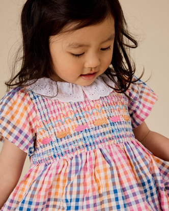 Flo Smocked Dress - Rainbow Gingham